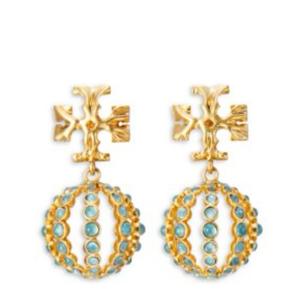 Tory Burch Gold and Blue Roxanne Small Drop Earrings New Retails:$235